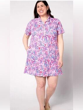 Belle by Kim Gravel Perfect Pique Batik Chic Zip Short Sleeve Dress NWT - Large